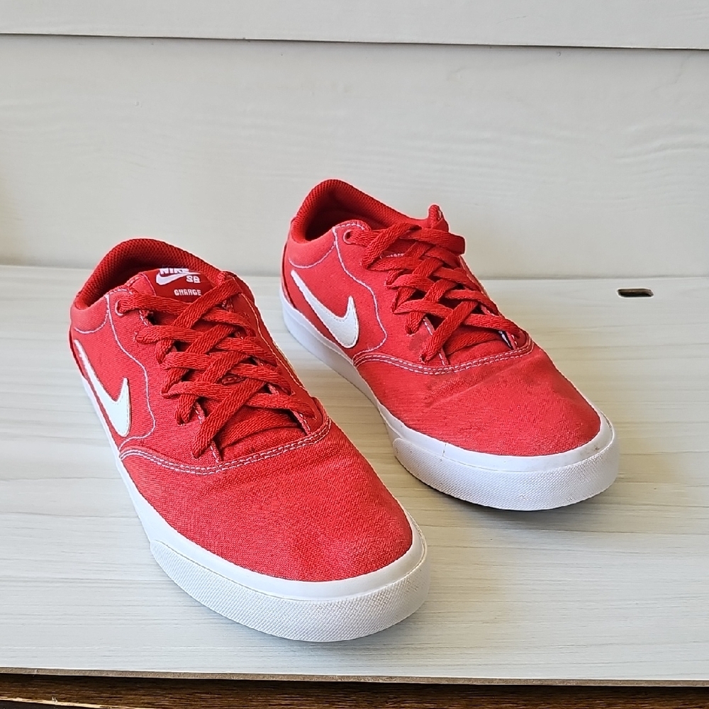 Nike Red Canvas Low-Top Sneakers with White Swoosh